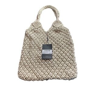 PrettyLittleThing Natural Crochet Detail Beach Tote Bag 100% Cotton One Size